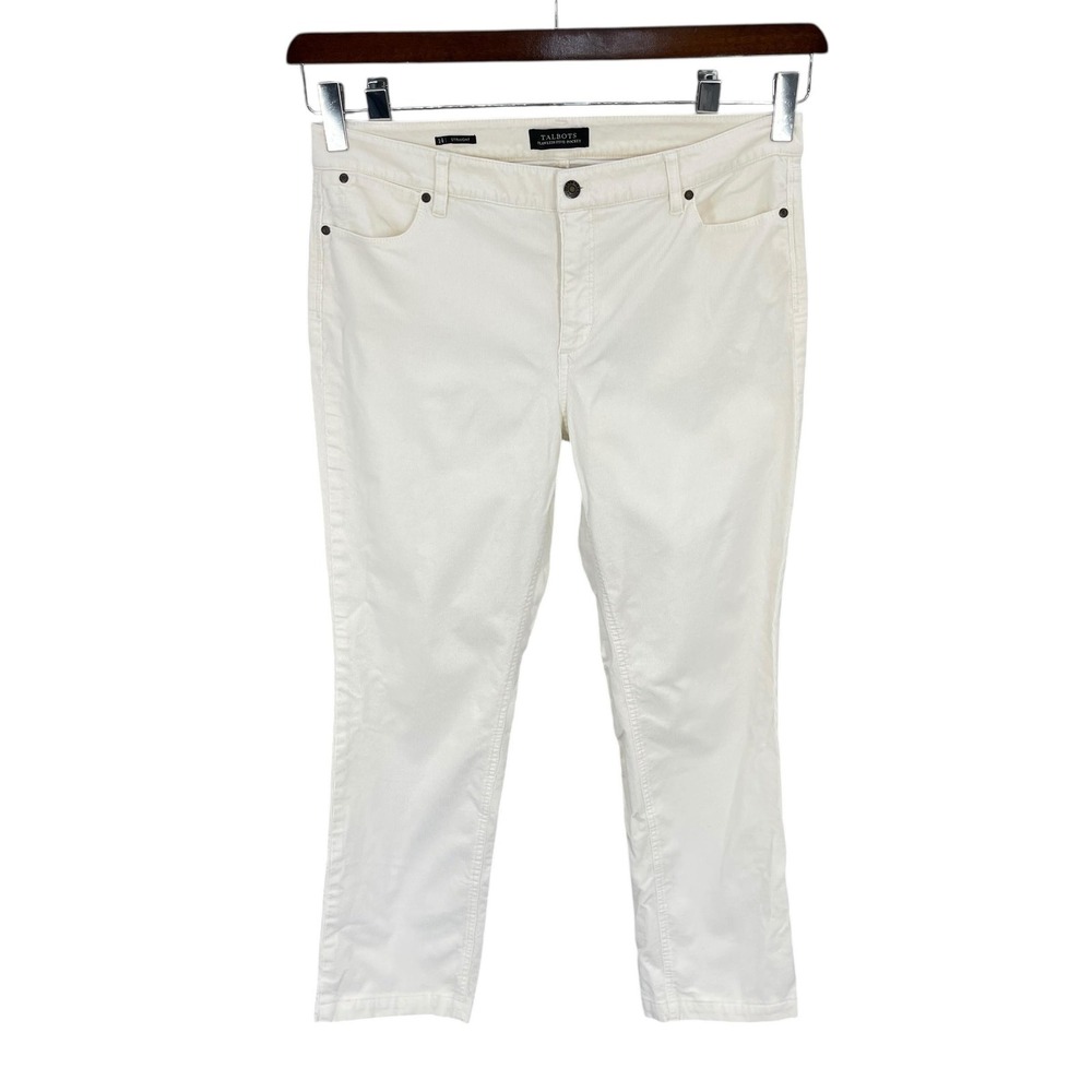 Talbots Corduroy Pants Women Flawless Straight Preppy Stretch Size 14 White